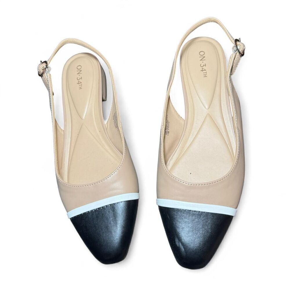 Women’s size 11 On 34th Avril Capped-toe Slingback flats black tan